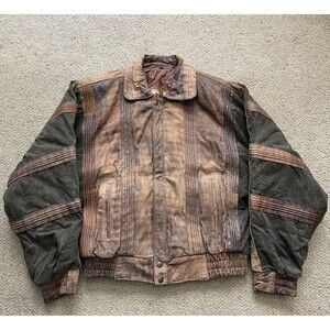 Vintage Midway Leather Jacket Mens 38 S Brown Green Colorblock Bomber Korea 90s